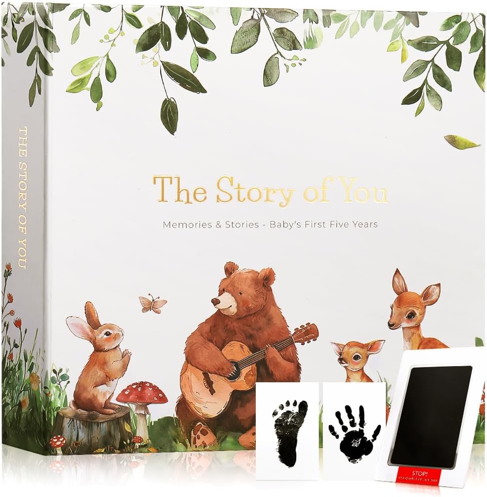 Molekaus timeless first five years baby memory book front cover view showing gender neutral bear design
