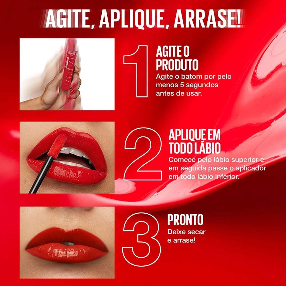 Maybelline Super Stay red lipstick bottle texture view