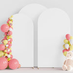 Wokceer white spandex wedding arch covers set of three front view setup for party decoration.