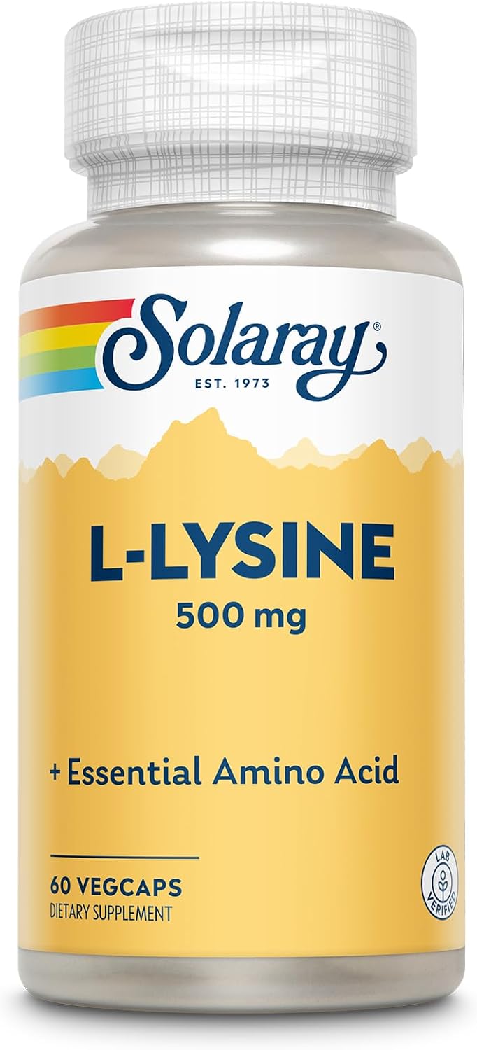 Solaray L-Lysine 500 mg 60 VegCaps front view bottle packaging