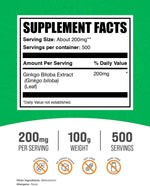 BulkSupplements Ginkgo Biloba 100 Gram pouch label