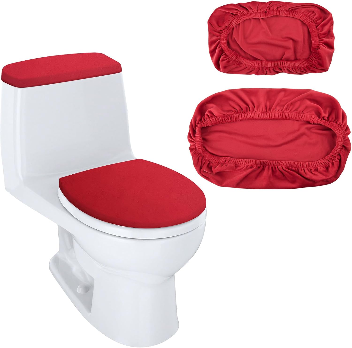 Homakover toilet lid cover and tank cover set in vibrant red front view for bathroom decoration.