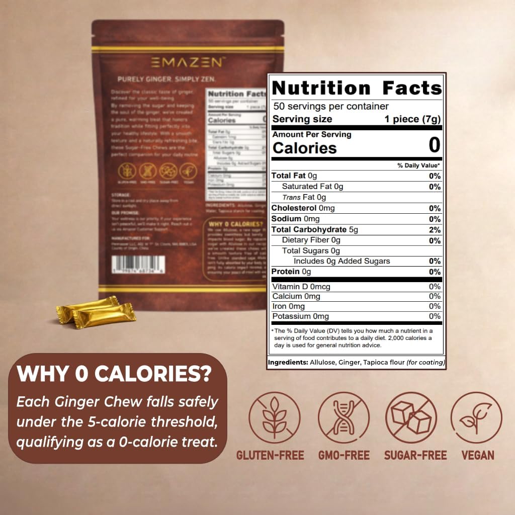 Individually wrapped low calorie sugar free ginger candy for motion sickness