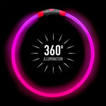 Nite Ize light up dog collar necklace showing 360-degree illumination glow