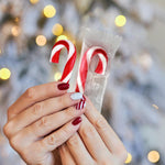 Yumzo red and white striped holiday treats close up view
