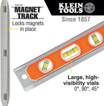 Klein Tools magnetic torpedo level showing top-view vial window.