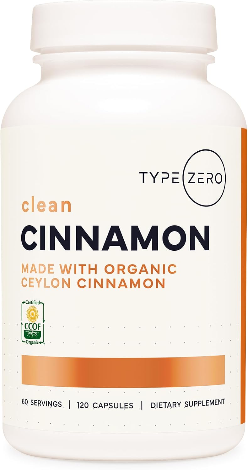Type Zero Ceylon Cinnamon capsules bottle front view with organic branding