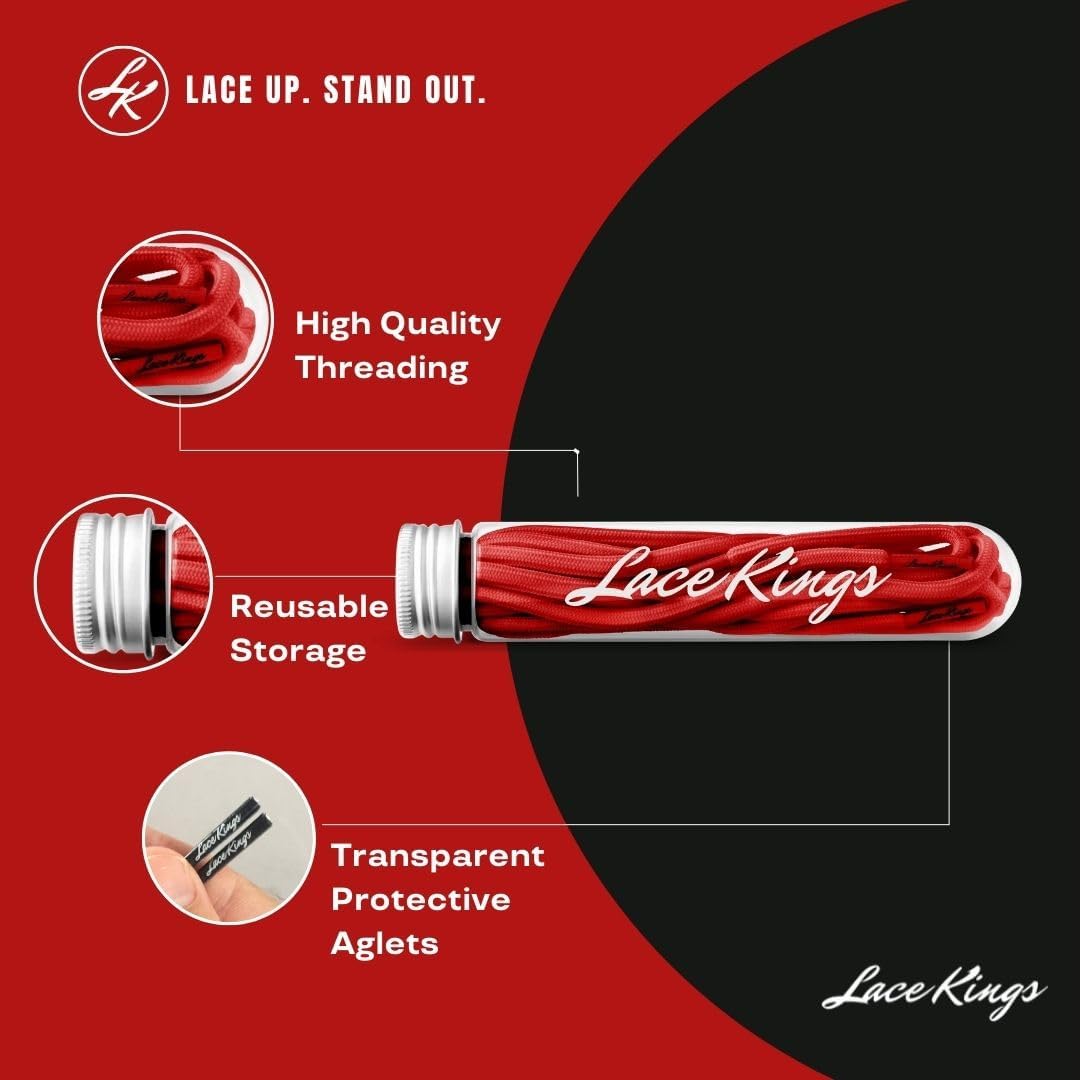 Lace Kings red rope shoelaces packaged in cylindrical tube