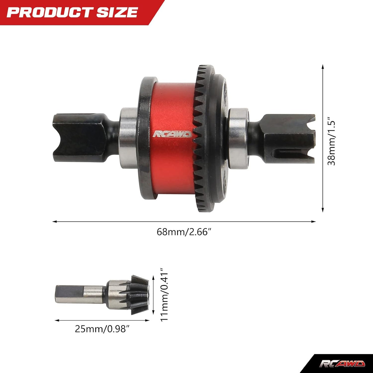 RCAWD Arrma 6S differential set angled perspective