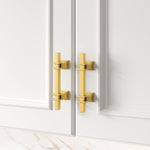 Close up view of the durable zinc alloy base and brushed brass finish