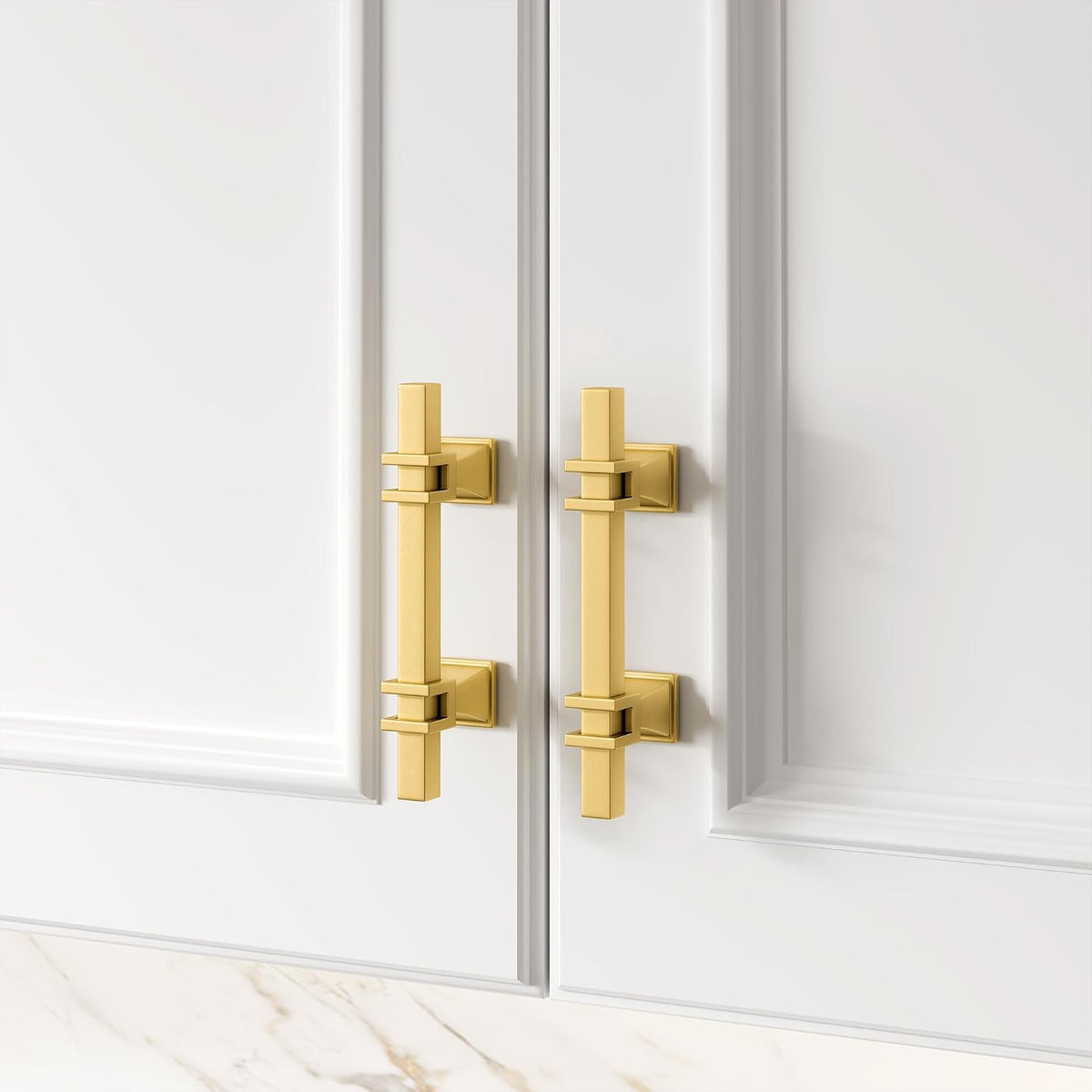 Close up view of the durable zinc alloy base and brushed brass finish