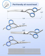 Fiurfiy premium 5CR stainless steel pet thinning shears highlighting the precision teeth for blending thick fur