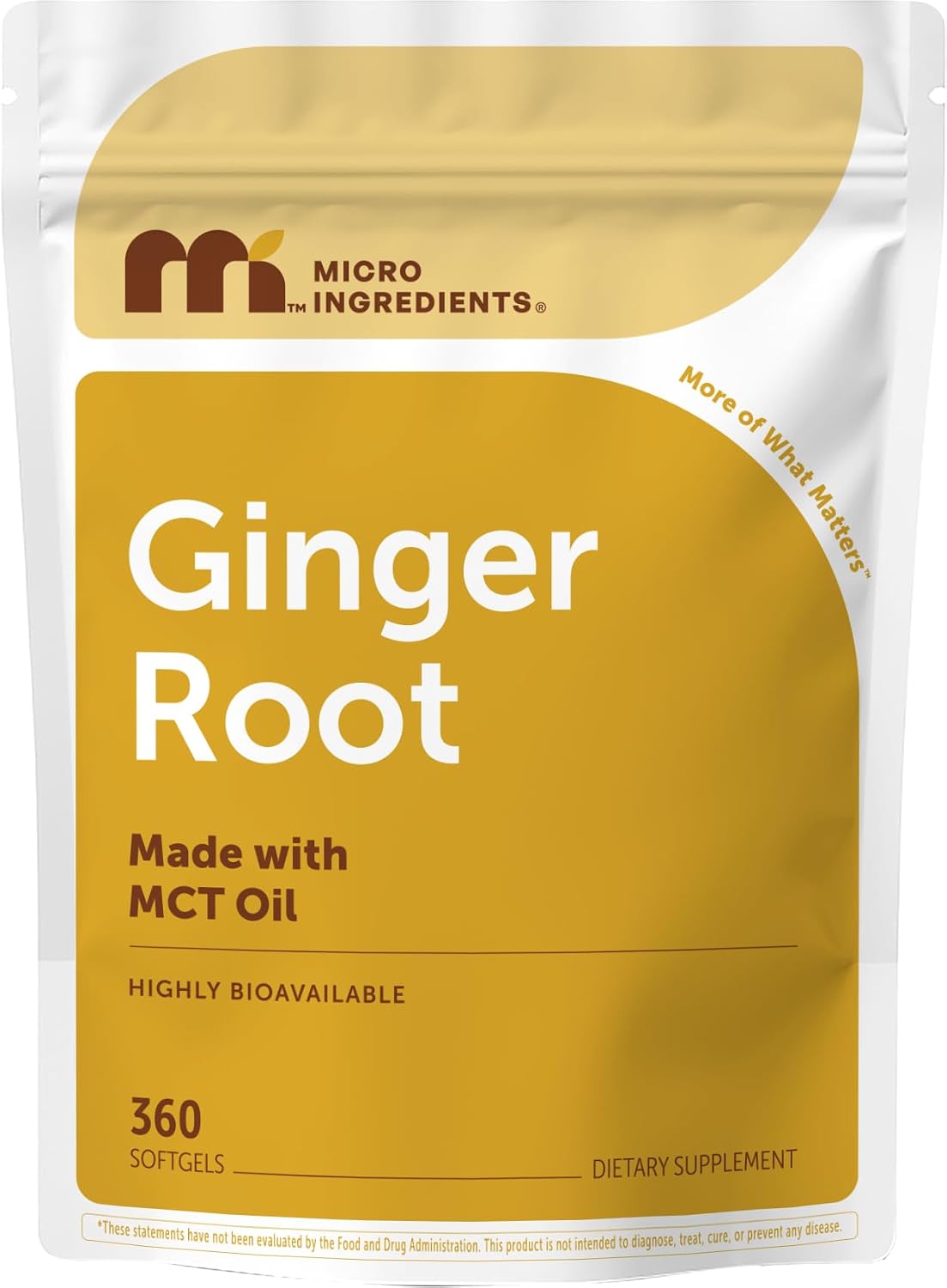 Micro Ingredients ginger root with mct oil 360 softgels front view bottle