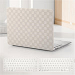 BYCeKe checkered textured cream leather hard shell laptop case front view showcasing aesthetic cream checkerboard design