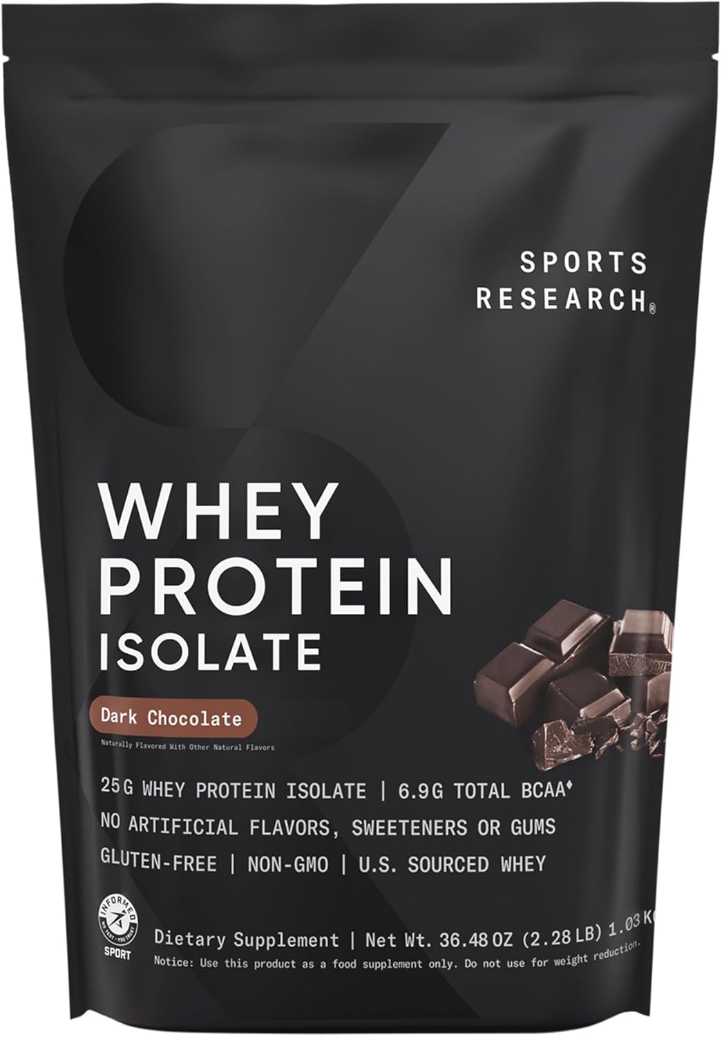 Sports Research Whey Protein Isolate - Sports Nutrition Protein Powder 25g per Serving - 2.27lb Bag Whey Protein - Dutch Chocolate Bulk Protein Powder, 25 Servings - Image 9