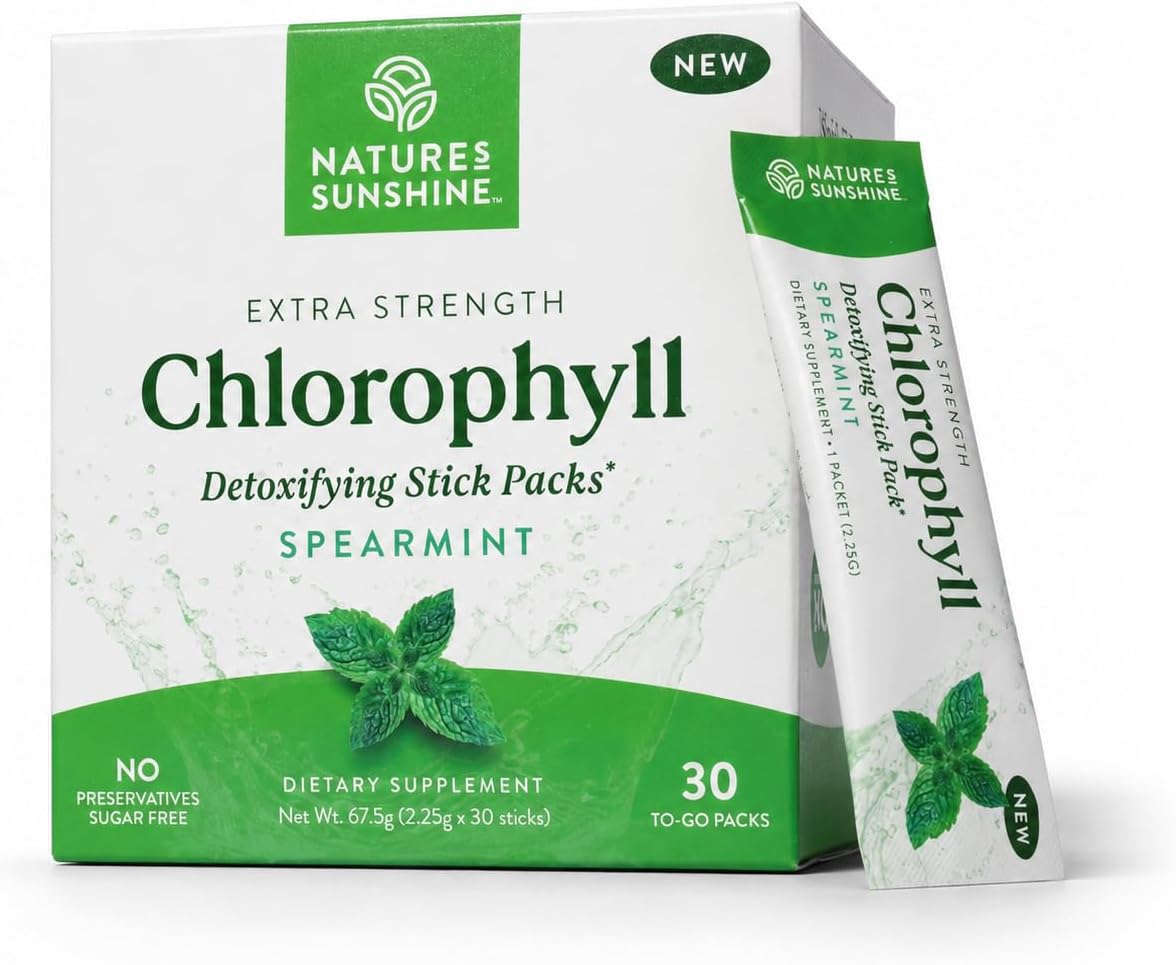 Nature's Sunshine Chlorophyll Stick Packs front view supplement box