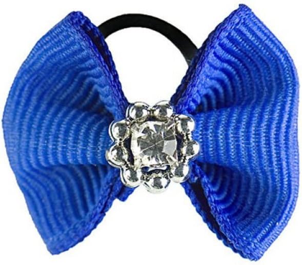 Horze Sparkling Mane Bows front view showcasing royal blue ribbon and rhinestone center.