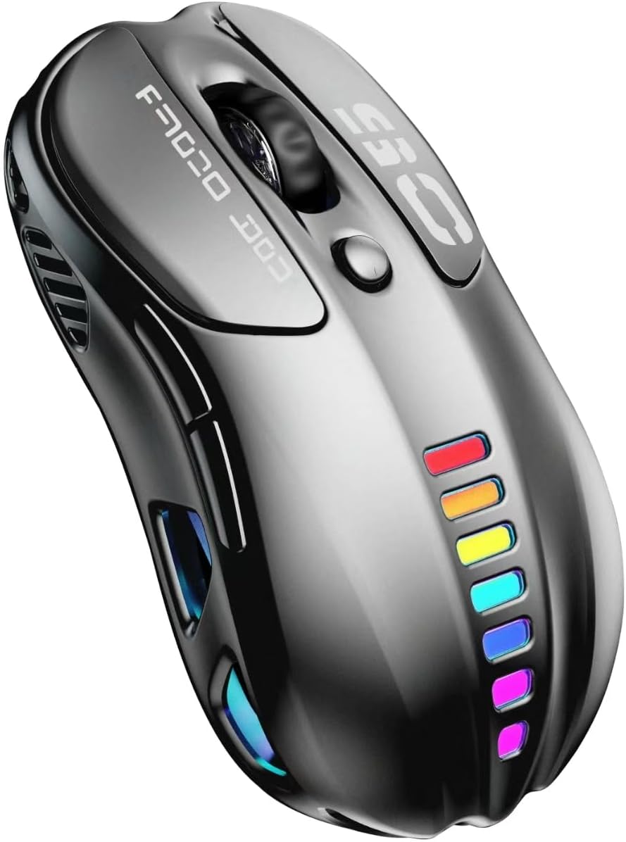 Uciefy wireless gaming mouse front view with metallic silver finish