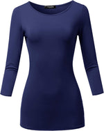 SSOULM Women's Casual 3/4 Sleeve Stretchy Slim Fit Basic T-Shirt Top with Plus Size - Image 13