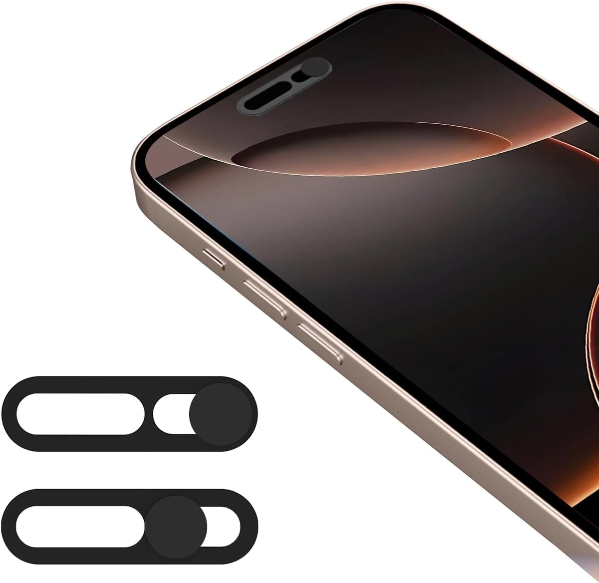EYSOFT front camera cover slider installed on an iPhone front screen display