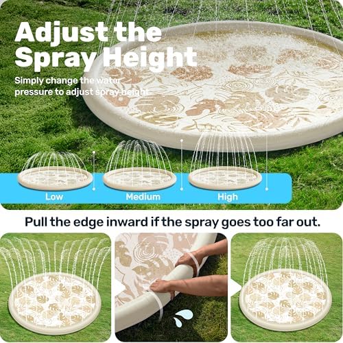 Sloosh Six Foot Champagne Chartreuse sprinkler mat with children splashing in the backyard