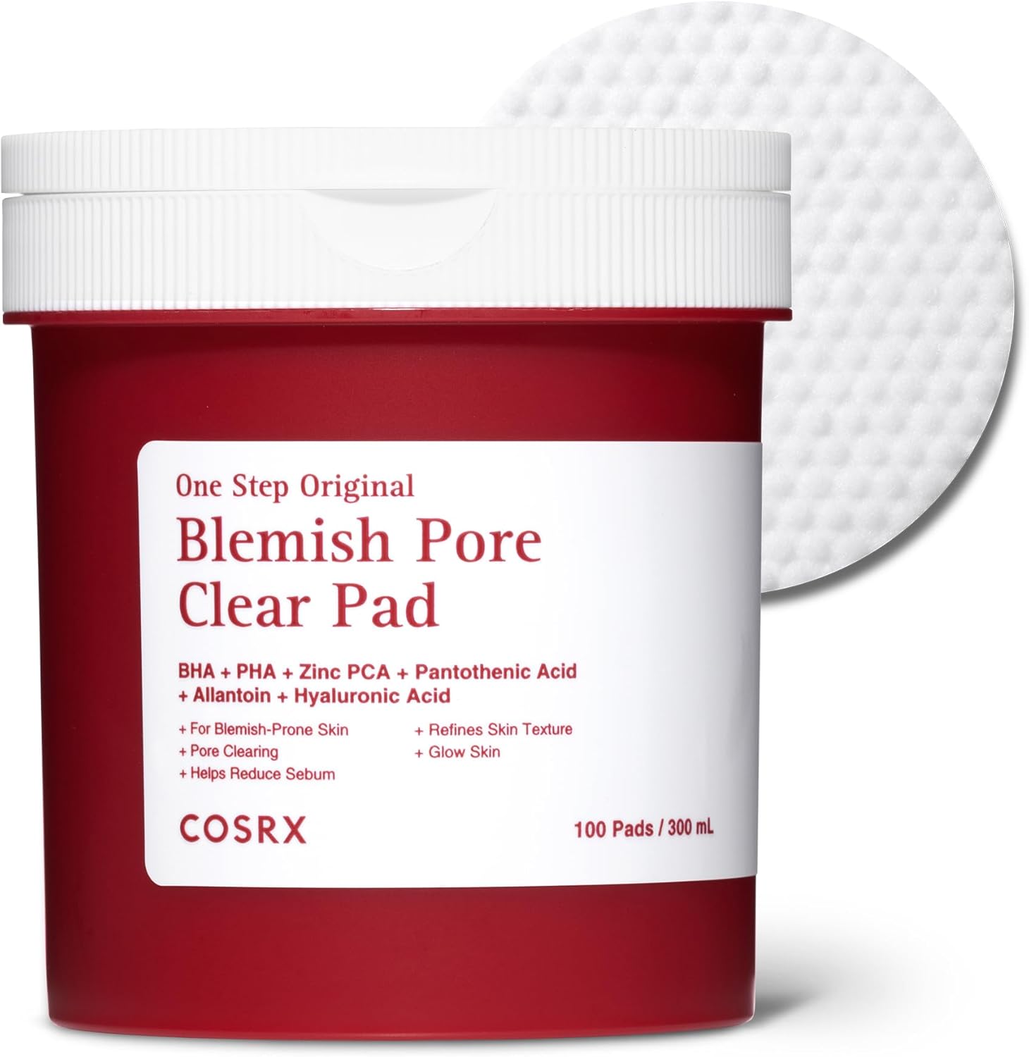 COSRX OneStep Original Blemish Pore Clear Pad 100 Pads front view container for acne prone skin