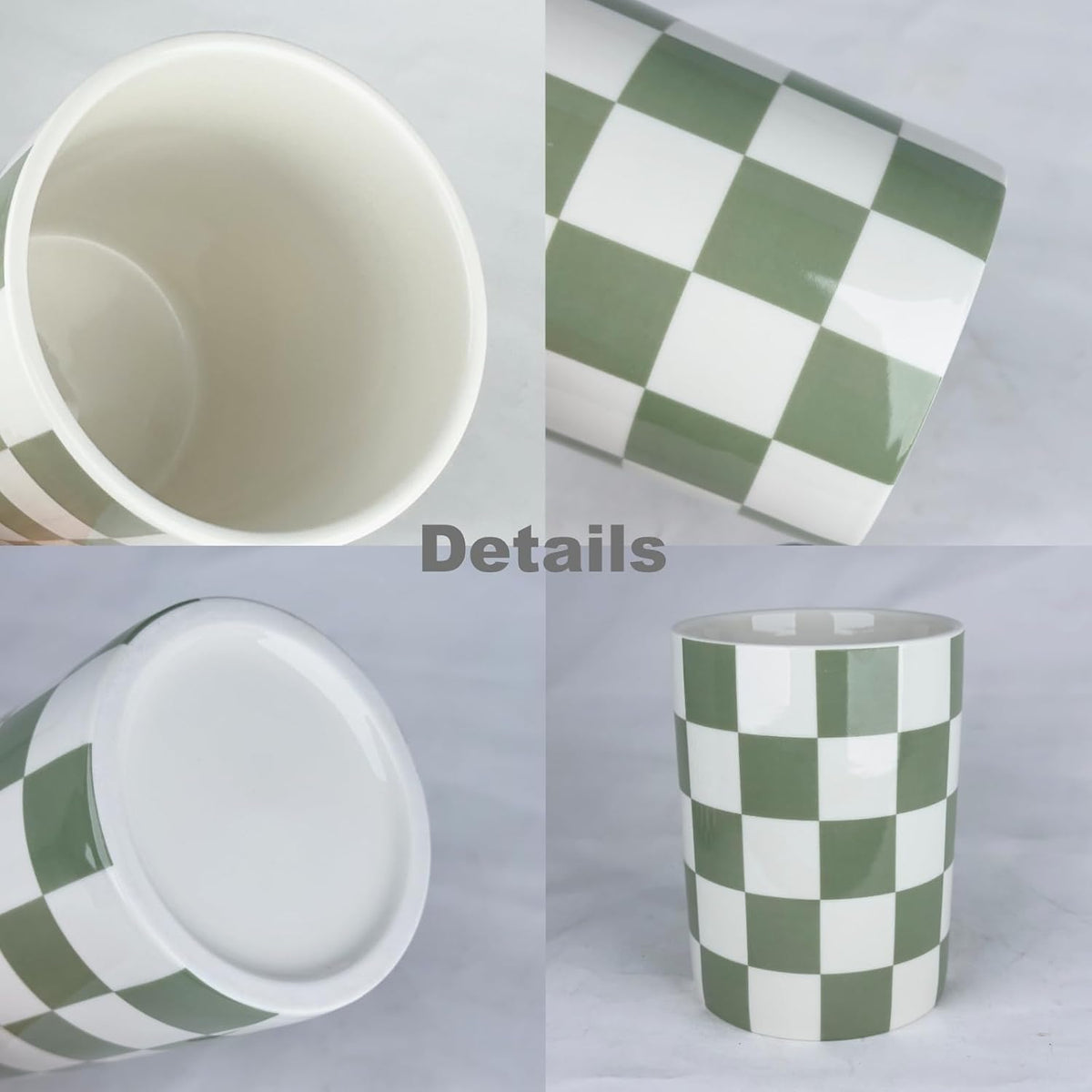 Nakor Home sage green and white ceramic crock side angle