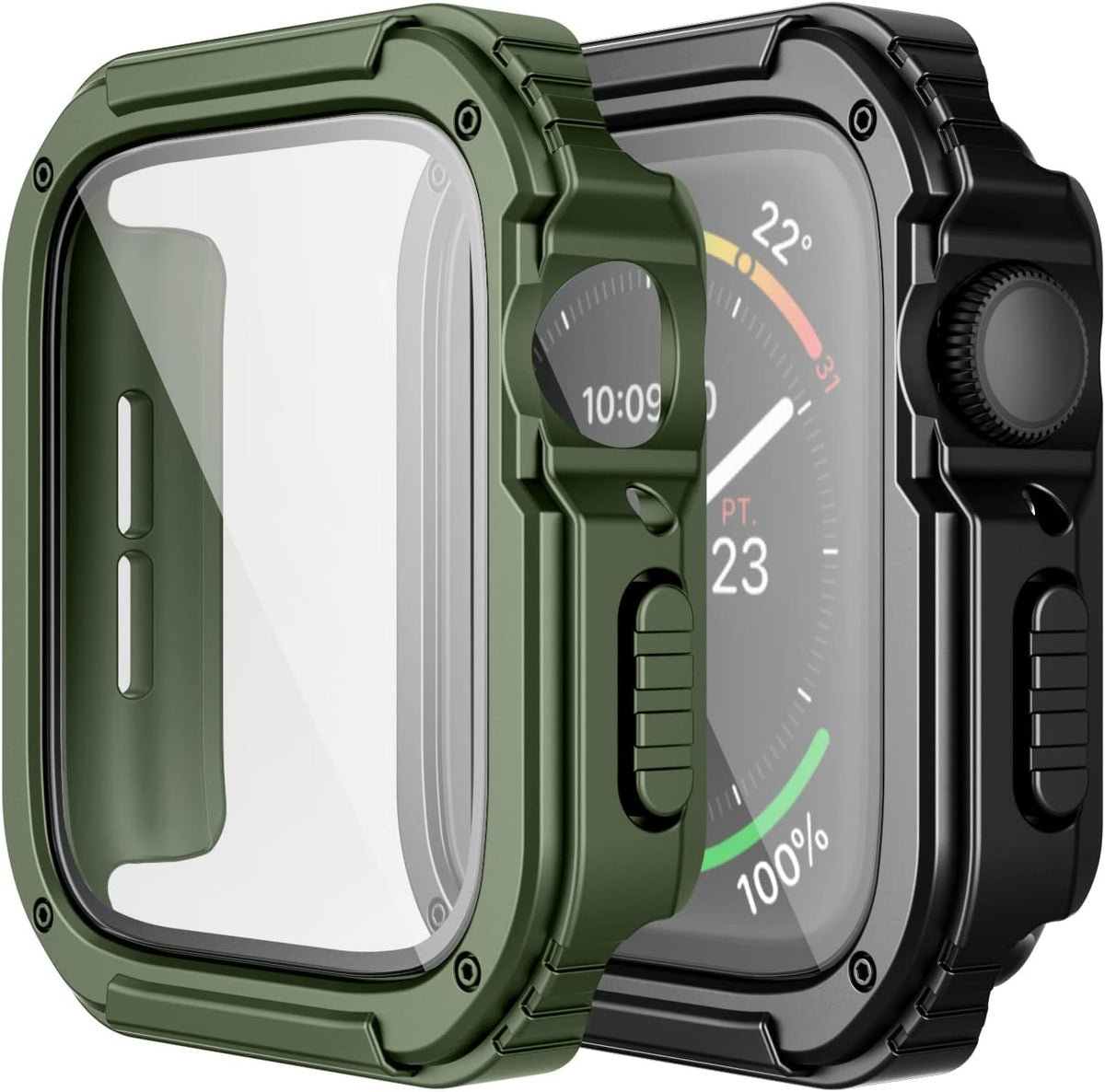 Adepoy 2 Pack Rugged Case Compatible for Apple Watch 45mm Series 9/8/7 with Tempered Glass Screen Protector, Military All Around Hard TPU Protective Cover Case Shockproof Bumper for iWatch Men 45mm - Image 11