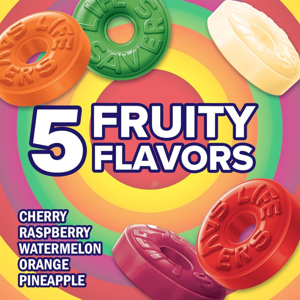 Close up of Life Savers 5 Flavors candy roll packaging