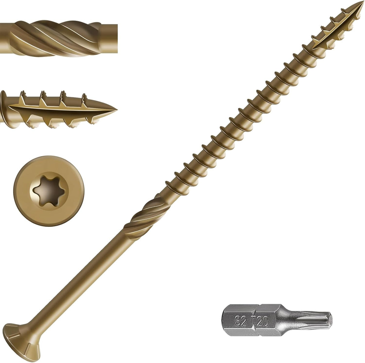 Wensilon #10 * 2-1/4" Deck Screws, (180pcs) 2 lbs.Exterior Wood Screws, Rust Resistant epoxy Coated, Bronze, T25 Star Bit - Image 11