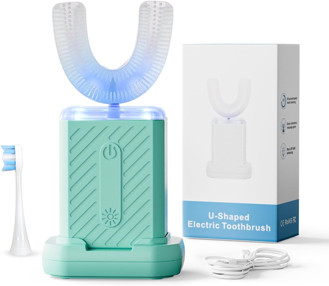 U-Shaped Electric Toothbrush, Food-Grade Silicone, IPX7 Waterproof, Magnetic Contact Charging - Image 1