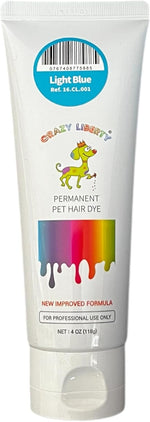 Crazy Liberty Light Blue pet grooming color gel tube back showing directions and ingredients