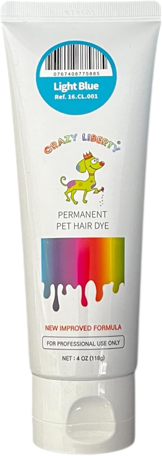 Crazy Liberty Light Blue pet grooming color gel tube back showing directions and ingredients