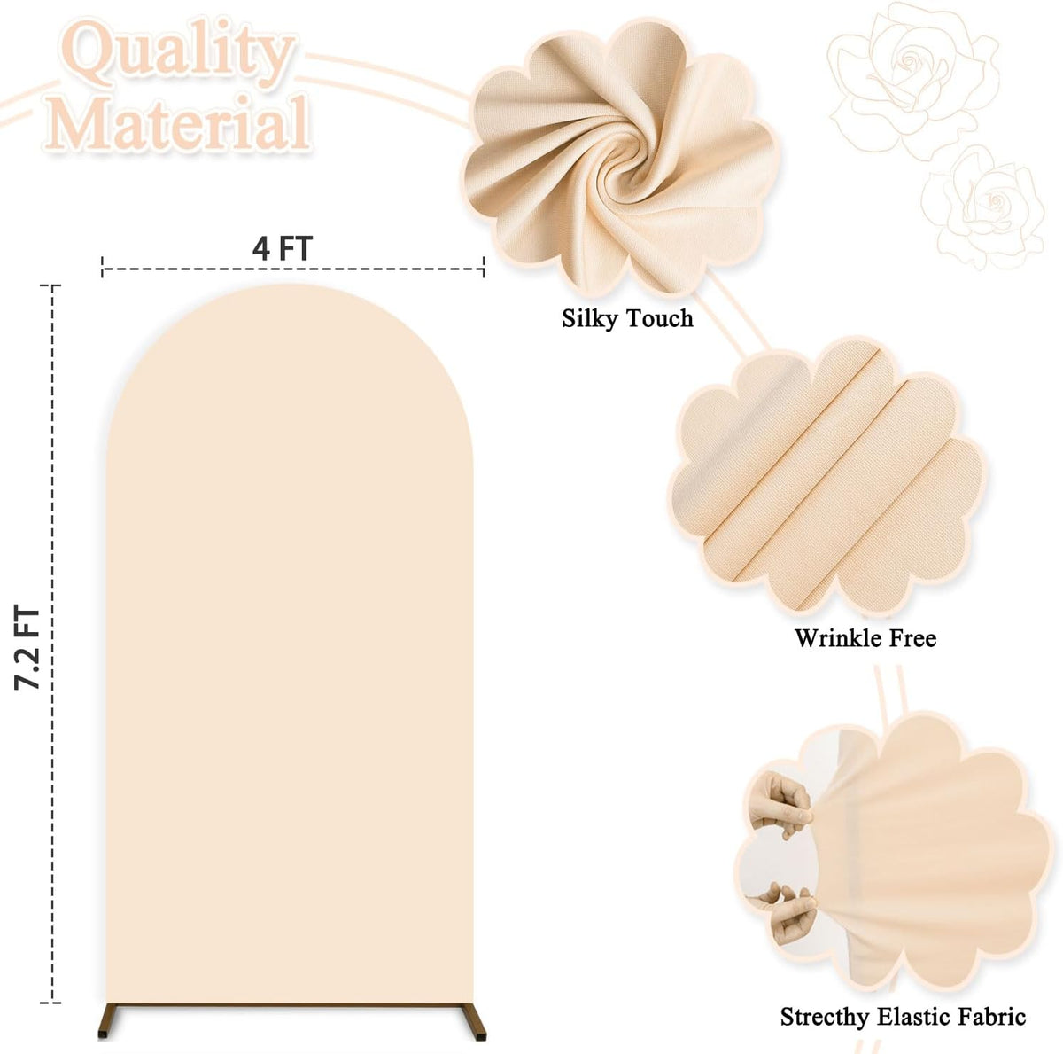 Double-sided beige arch backdrop cover styled with balloons