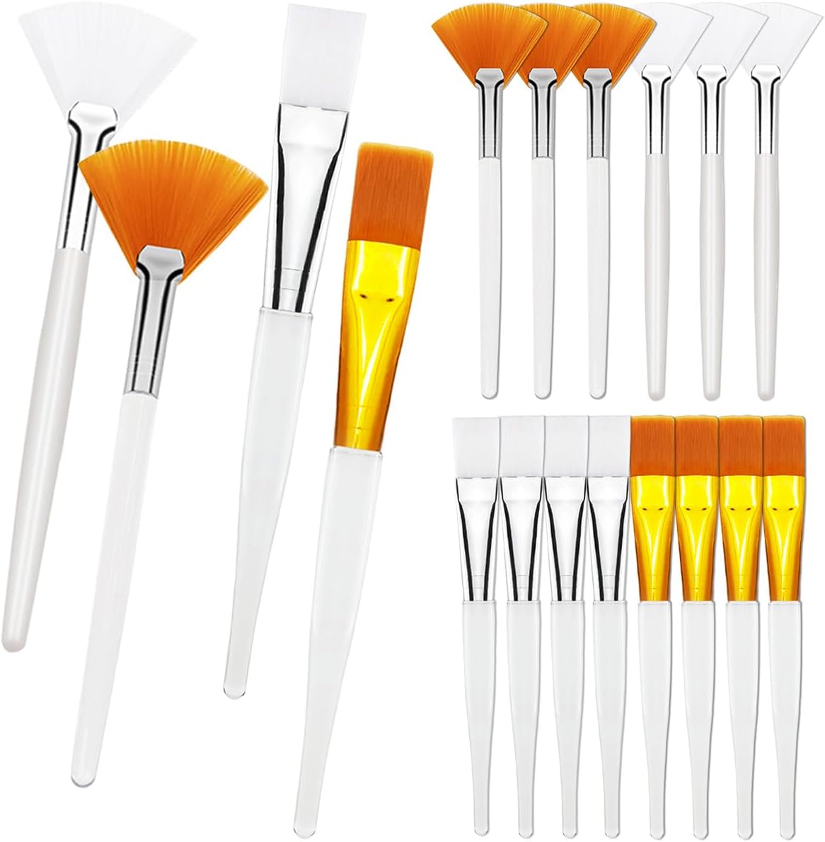 Cosluxe 18 Pieces Facial Brushes front view showing fan mask applicators and flat beauty tools.