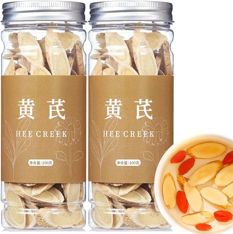 Hee Creek Astragalus Root Slices Huang Qi 7 Ounce jar front view showing large premium cuts.