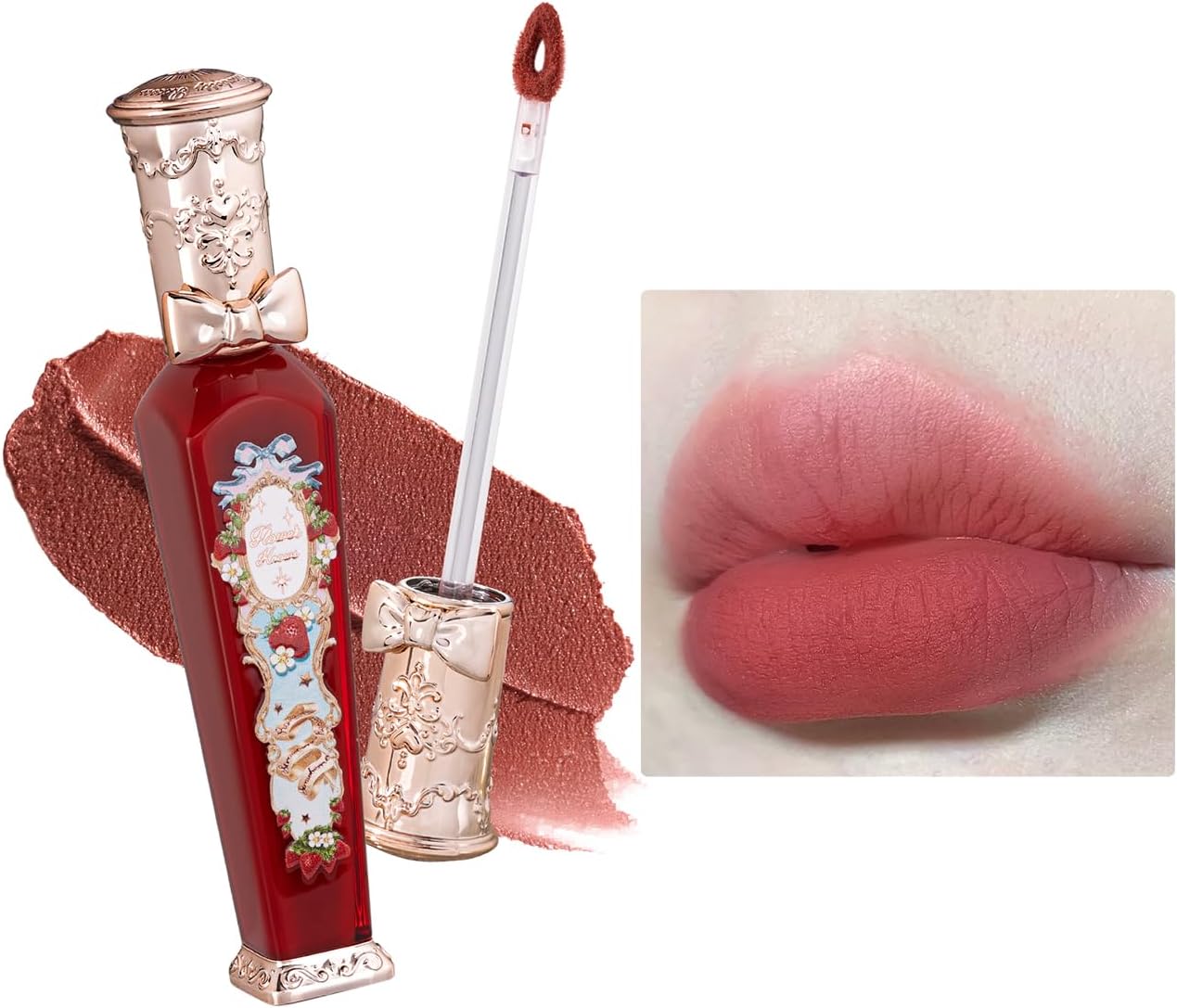 Flower Knows Strawberry Rococo Cloud Lip Cream front view of vintage bottle packaging