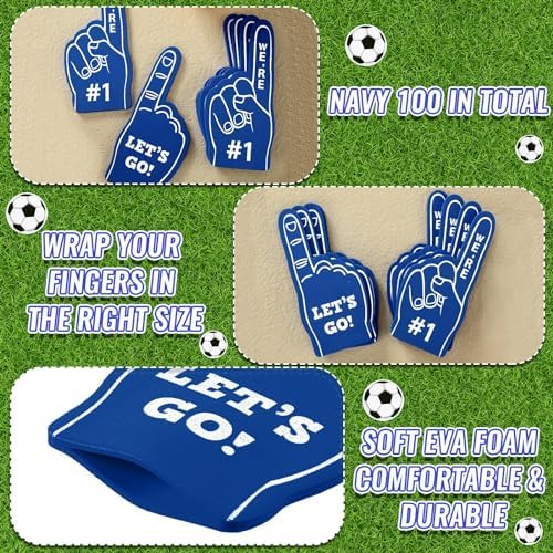 Close up of double sided printed text on premium quality EVA foam cheering fingers.