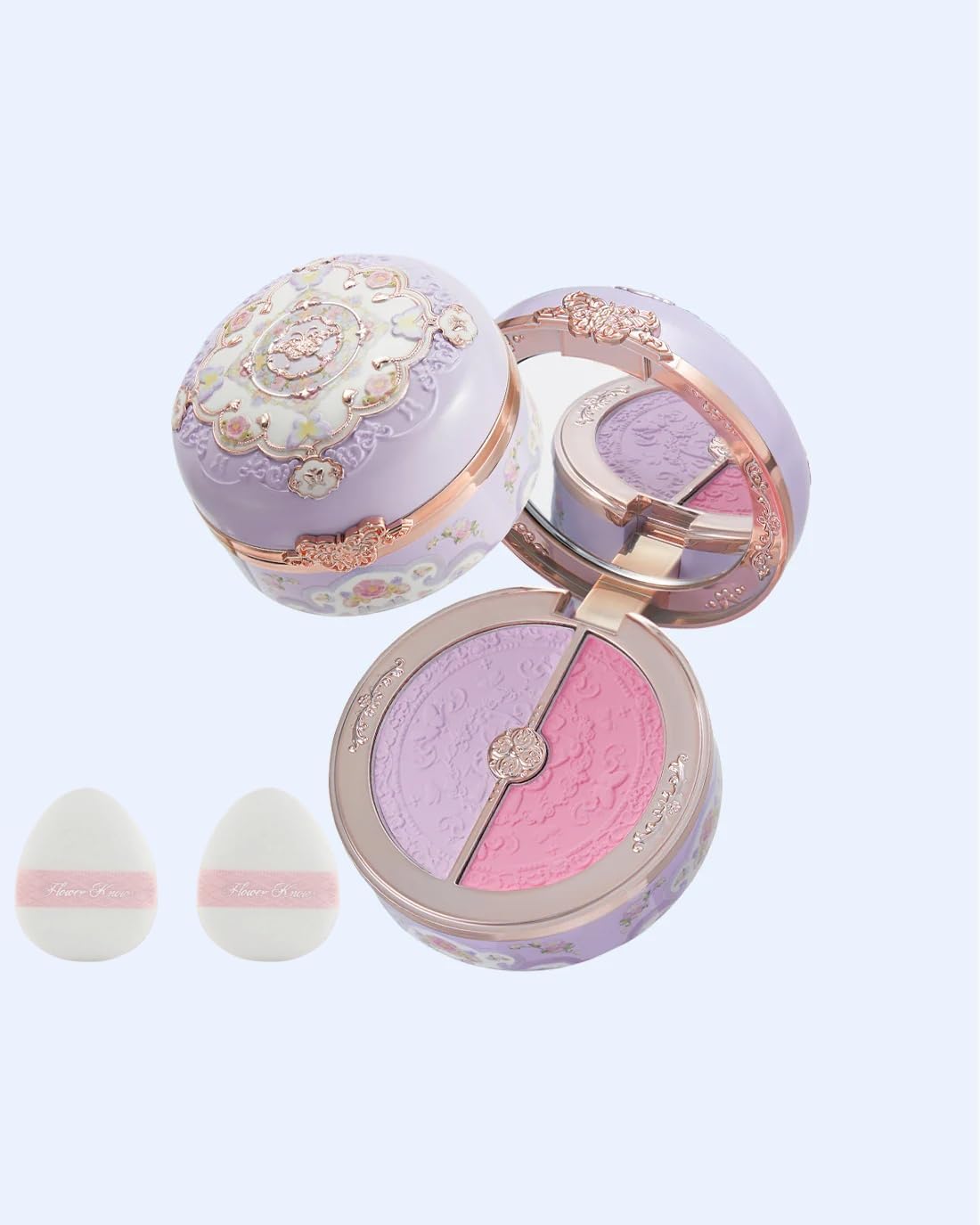 Flower Knows Butterfly Cloud Collar Highlighting And Blush Duo Powder front view showcasing the purple compact case
