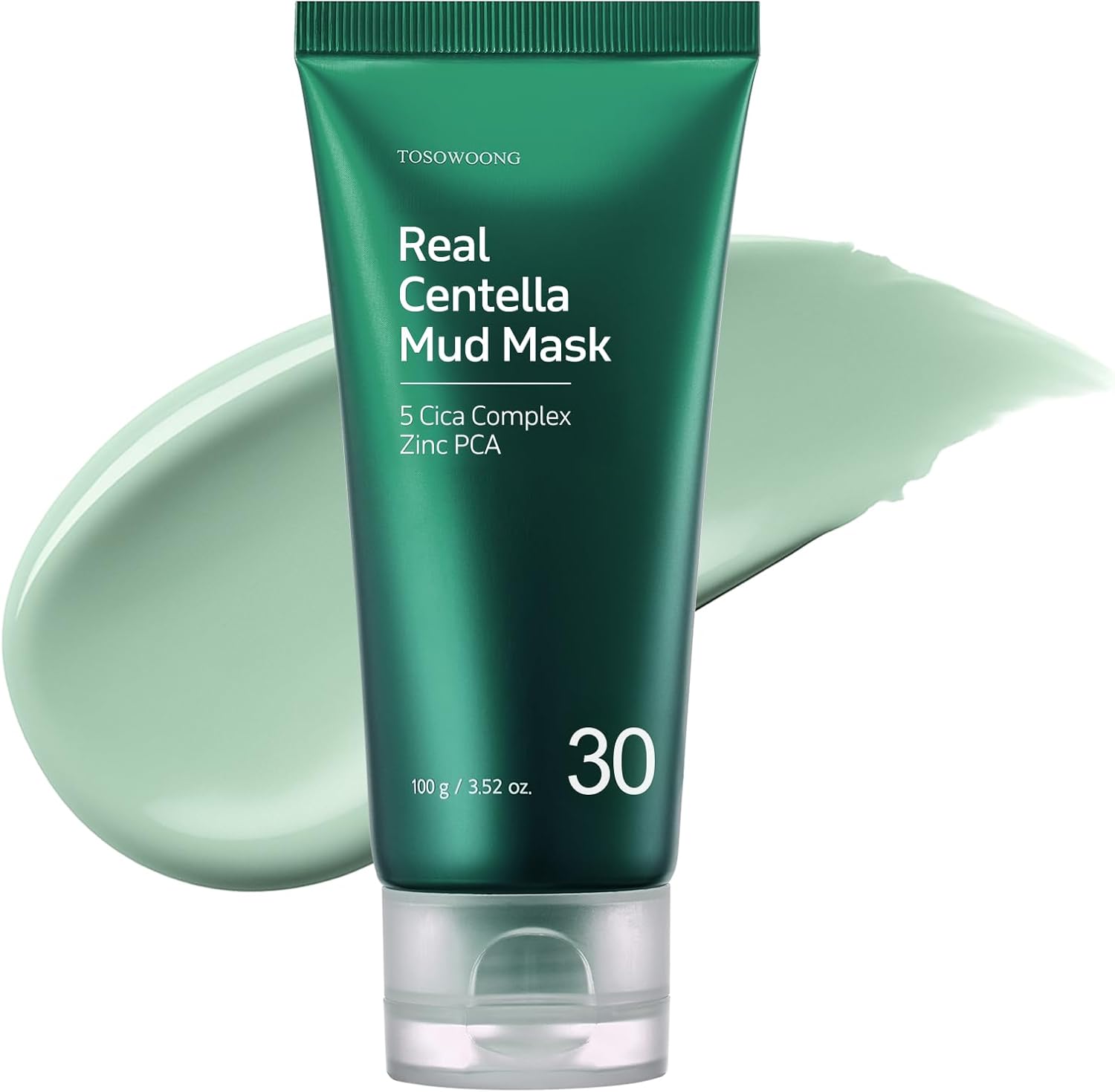 TOSOWOONG Real Centella Mud Mask front view of the one hundred gram tube showing Korean skincare branding