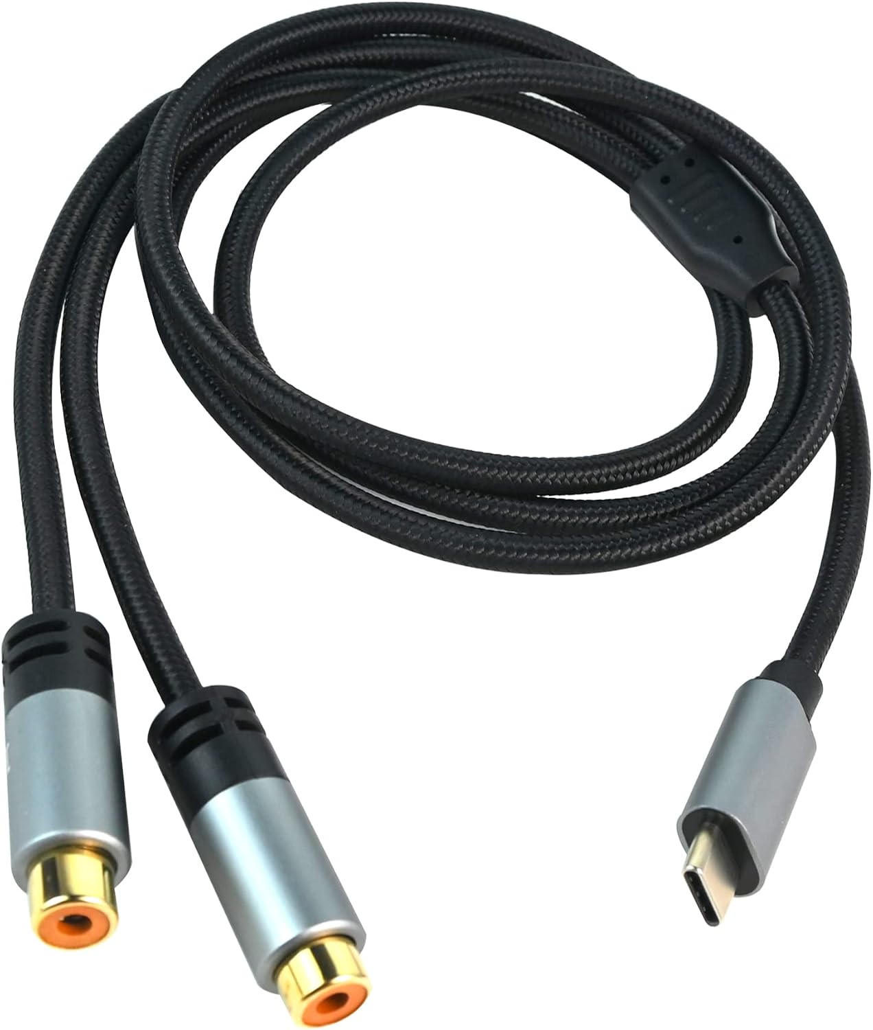 Riieyoca USB C to 2 RCA audio cable front view showing connectors