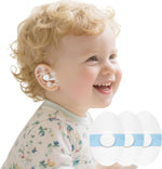KOMIDK Baby Ear Covers front view showing 50 pieces pack of waterproof ear protection stickers for kids bath time.