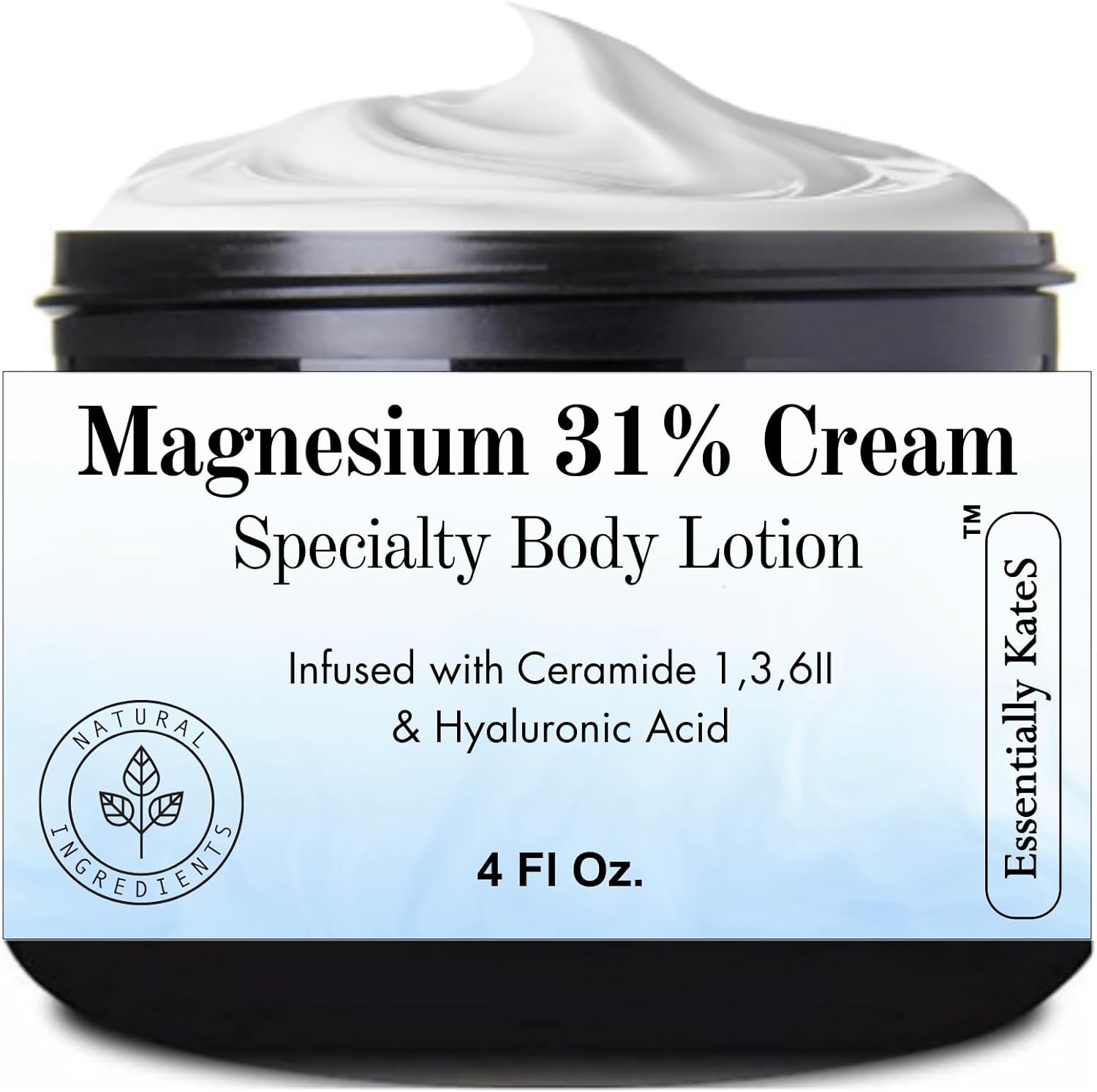 Essentially KateS Magnesium 31 percent cream lotion 4 fluid ounce front view tub