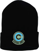 Side profile of adult white graphic winter beanie worn in cold weather
