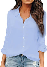 OMSJ Women Button Down Shirts Long Sleeve Chiffon Office V Neck Casual Business Blouses Tops - Image 12