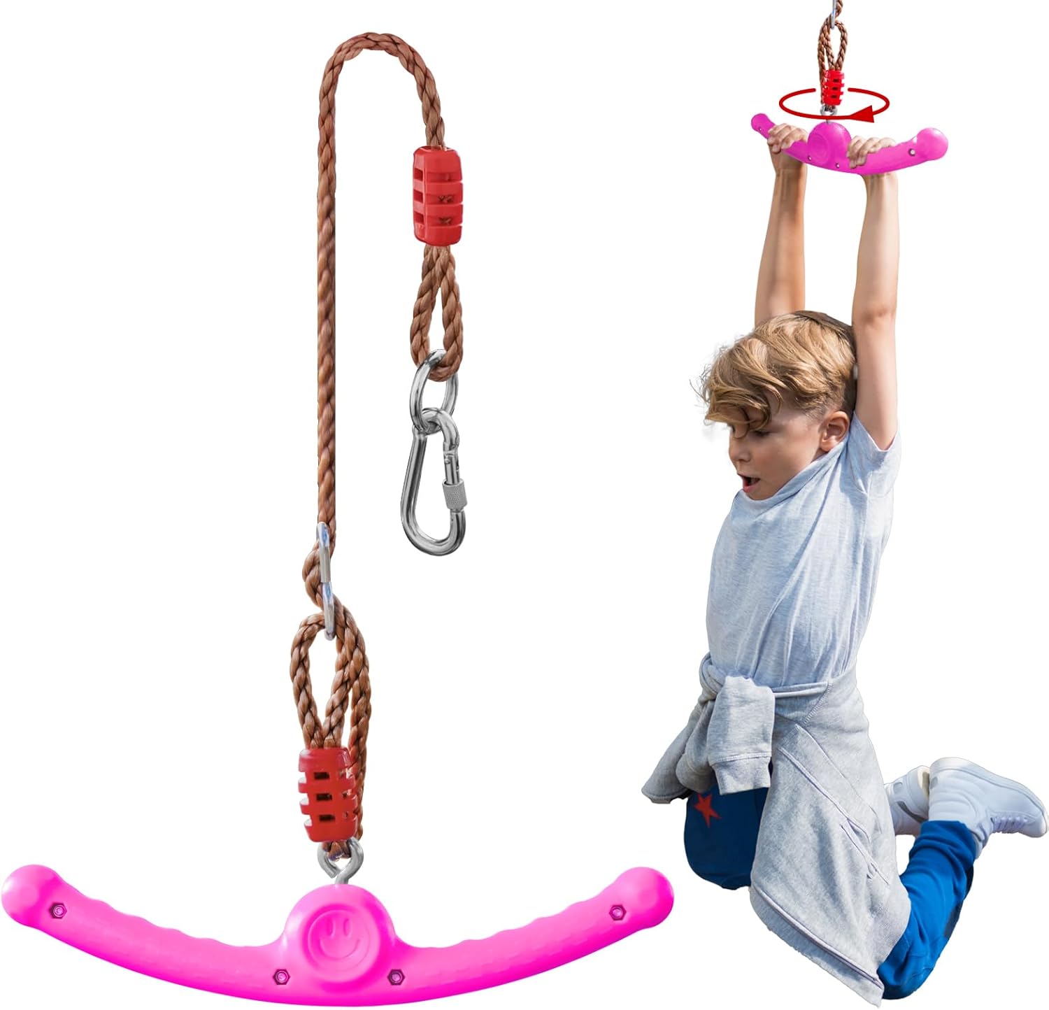 Just.smile Ninja-Twister 360 Spin Handle front view showing the textured rose red grip.