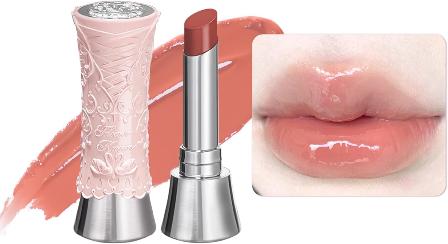 Flower Knows Swan Ballet Shine Lipstick B01 Little Star front view showing the intricate embossed silver corset packaging design