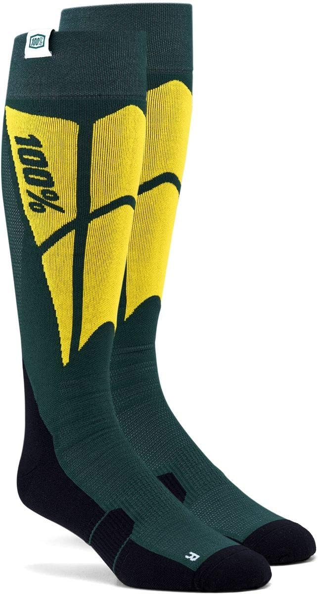 100 Percent Hi-Side Performance Moto Socks Fluo Green front view showing motocross riding sock design