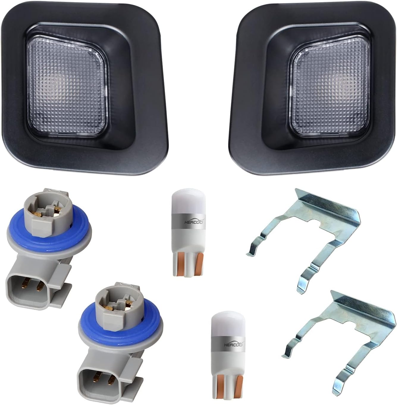HERCOO LED license plate light kit front view showing black housings