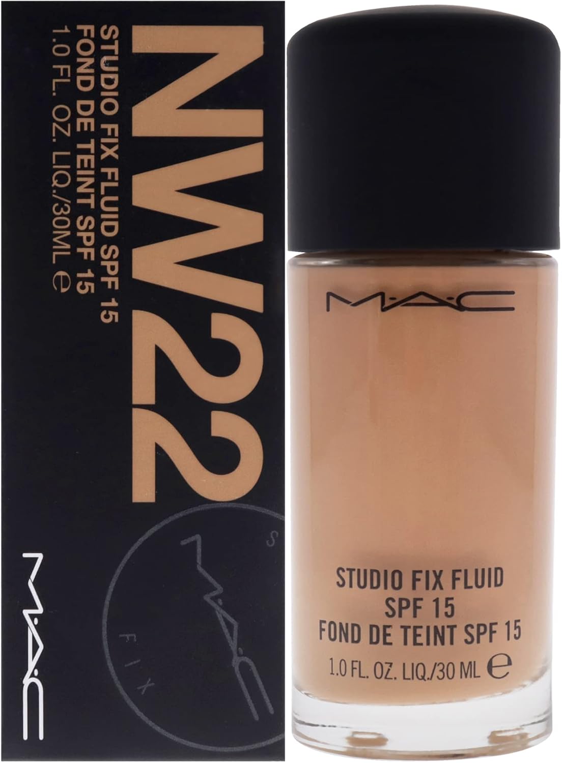 M.A.C Studio Fix Fluid NW22 front view of the bottle and packaging box